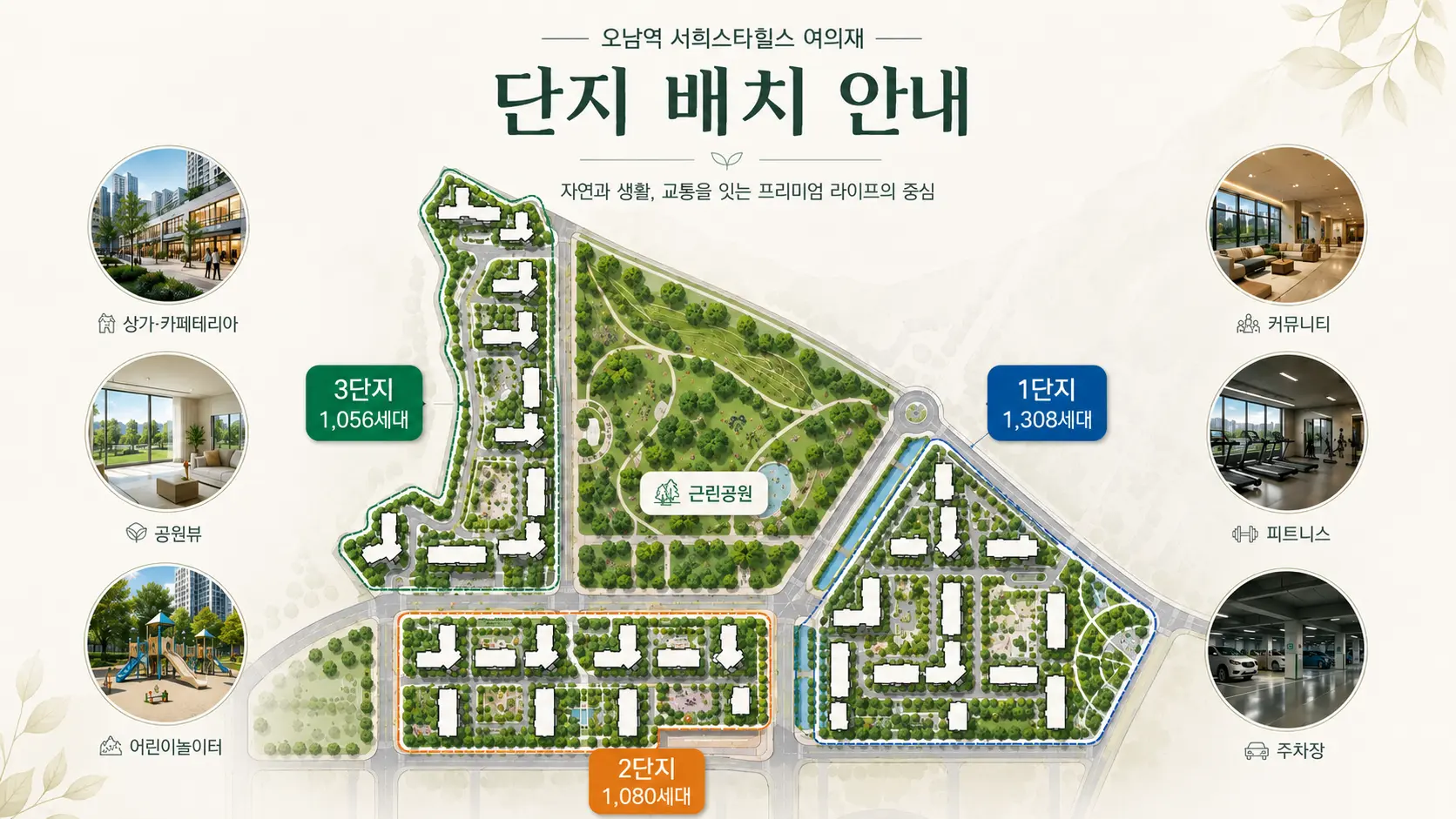 오남역 서희스타힐스 여의재 통합 단지배치도